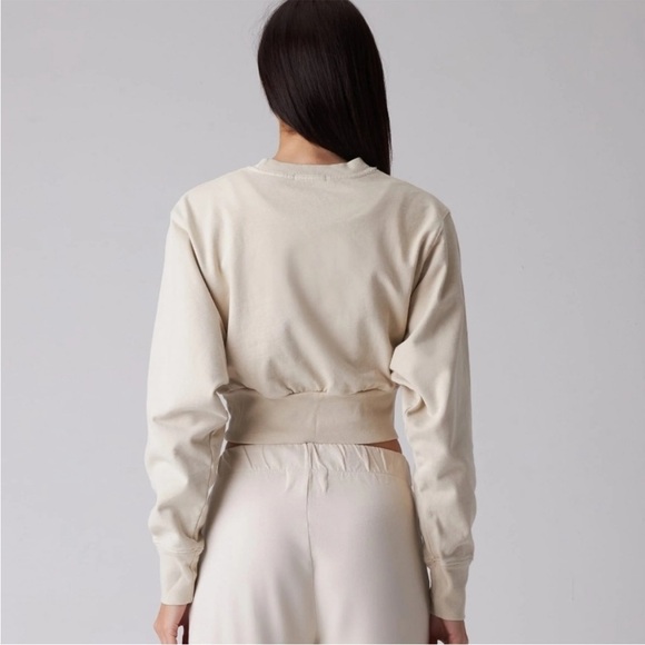 Talentless Dolman Crop Crewneck Pullover Sweatshirt Beige - Picture 2 of 14